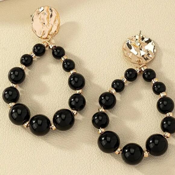 Beaded Teardrop Earrings Black - Picture 1 of 2